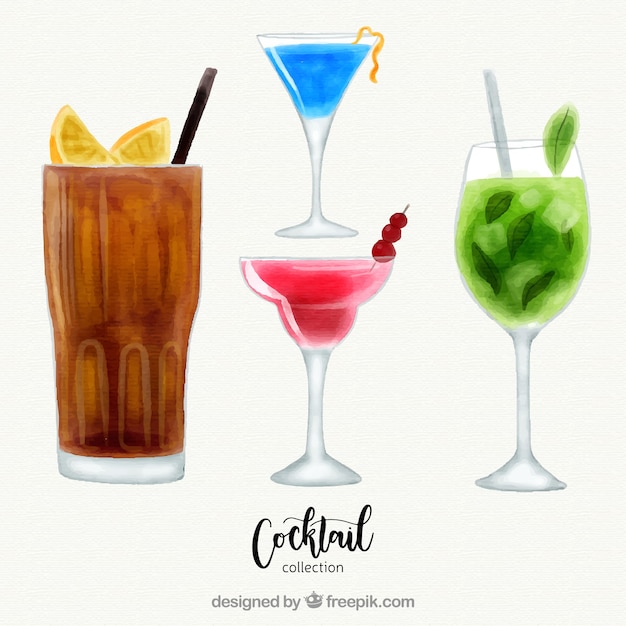 Coleção cocktail tropical com estilo aquarela