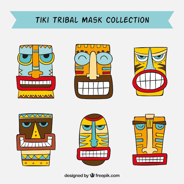 Vetor grátis coleção colorida de máscaras tiki