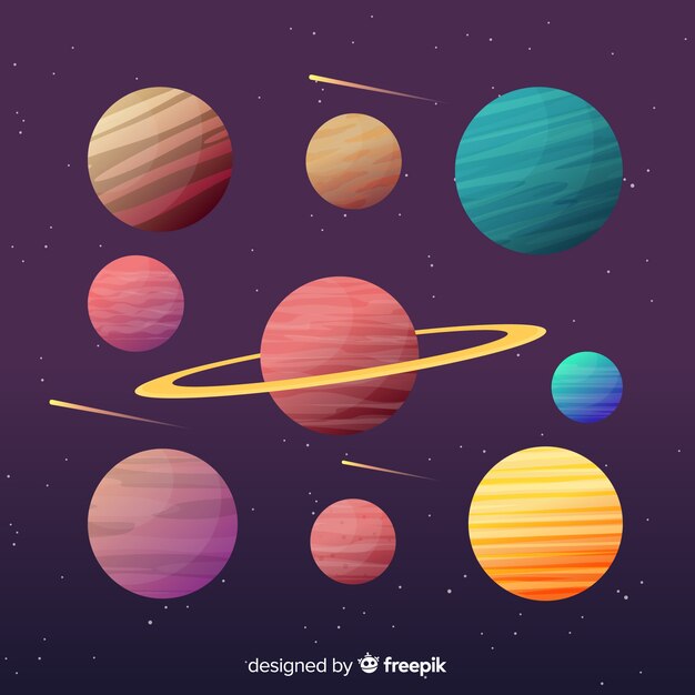 Coleção colorida de planetas planas