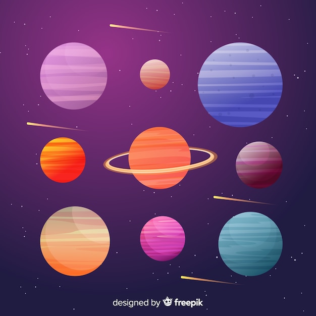 Coleção colorida de planetas planas