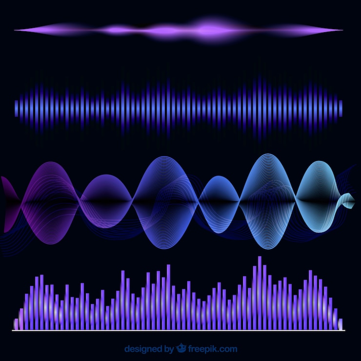 Vetor grátis coleção colorida de quatro ondas sonoras abstratas
