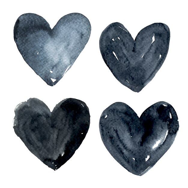 coleção corações da aguarela Preto