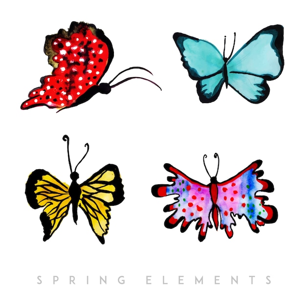 Vetor grátis coleção da borboleta da primavera da aguarela