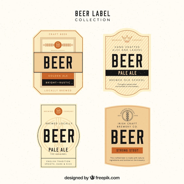 Vetor grátis coleção da etiqueta da cerveja com detalhes laranja