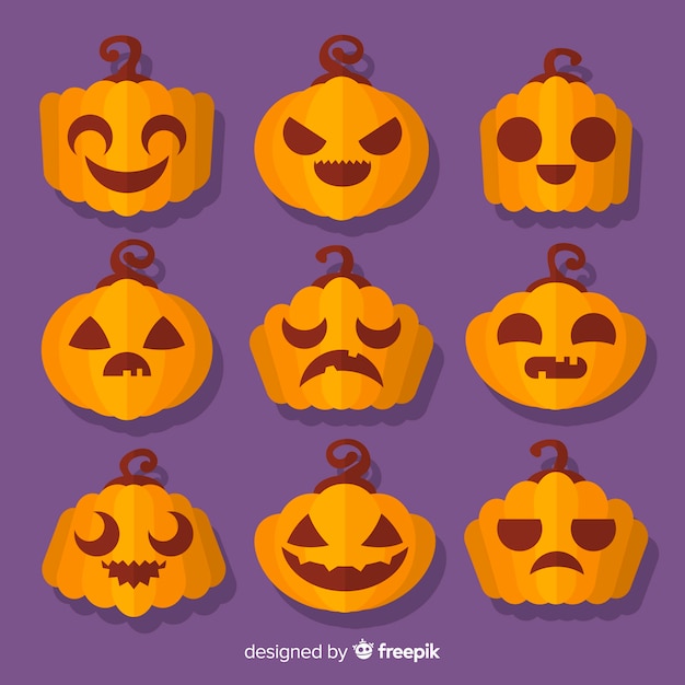 Coleção de abóbora de halloween clássico com design plano