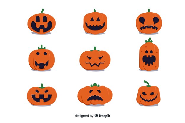 Coleção de abóbora de halloween em design plano