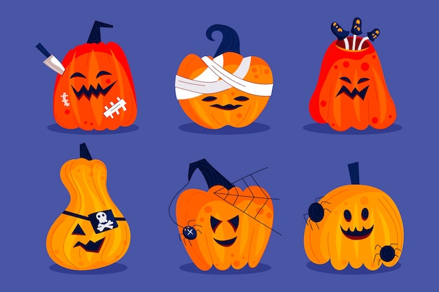 Coleção de abóboras de halloween desenhada à mão