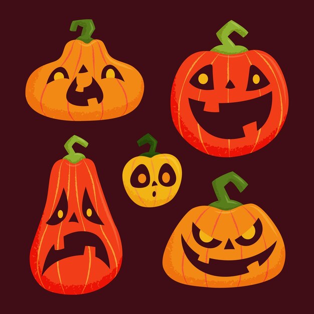 Coleção de abóboras de halloween desenhada à mão