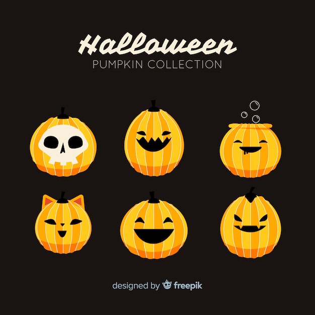 Coleção de abóboras de halloween em design plano
