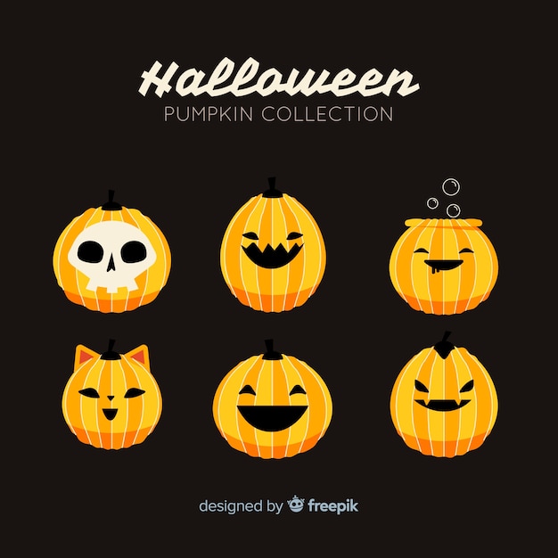 Coleção de abóboras de Halloween em design plano