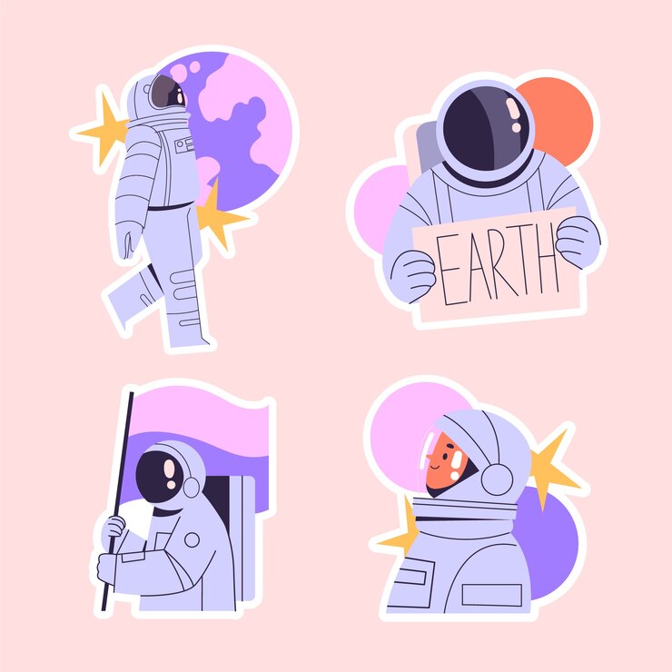Vetor grátis coleção de adesivos de astronauta ingênuo