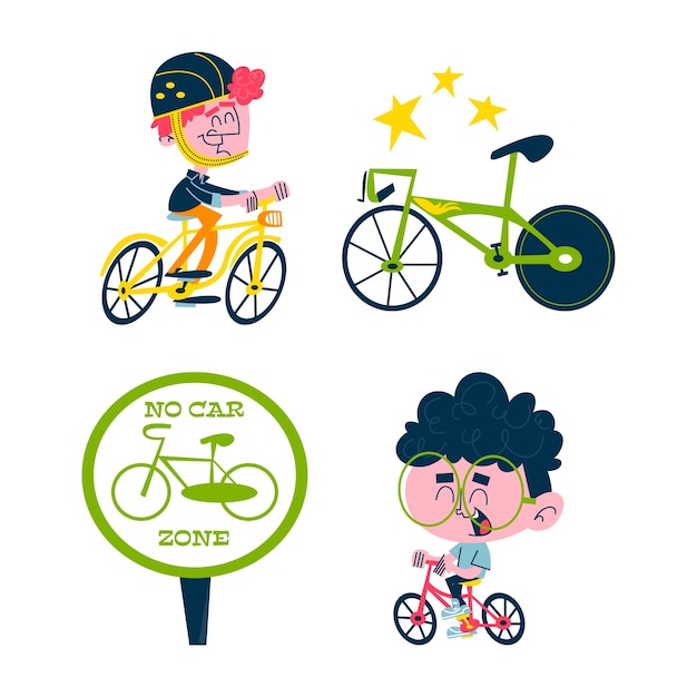 Coleção de adesivos de bicicleta de desenho retrô