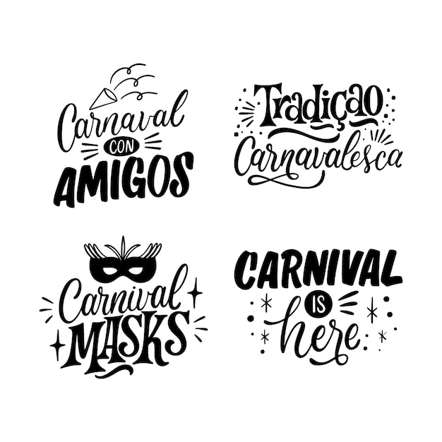 Coleção de adesivos de carnaval com letras