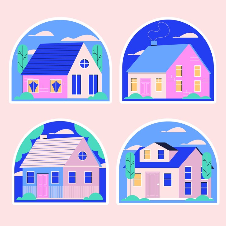 Vetor grátis coleção de adesivos de casa ingênua