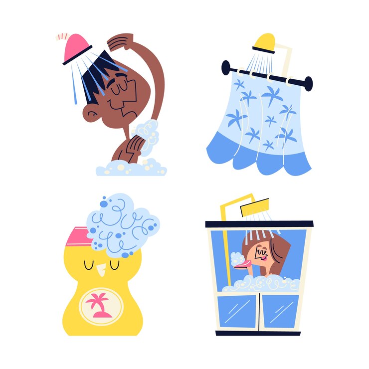 Vetor grátis coleção de adesivos de chuveiro de desenhos animados retro