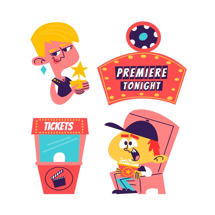 Vetor grátis coleção de adesivos de cinema de desenho animado retrô