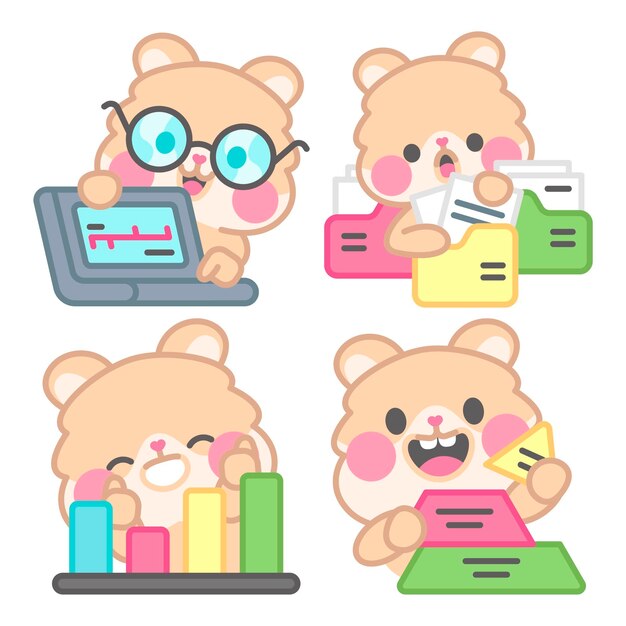 Coleção de adesivos de dados com kimchi, o hamster