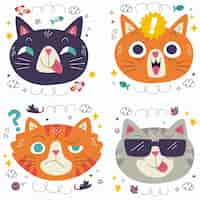 Vetor grátis coleção de adesivos de emoticons de gato doodle