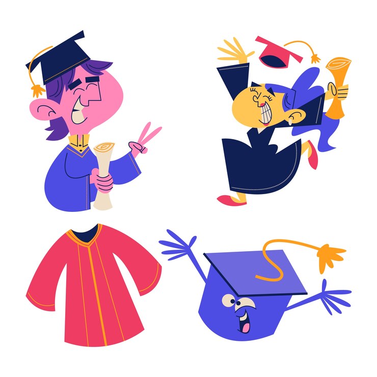Coleção de adesivos de formatura de desenho animado retrô