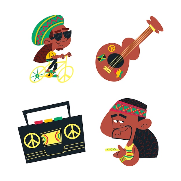 Coleção de adesivos de homem rasta de desenho retrô