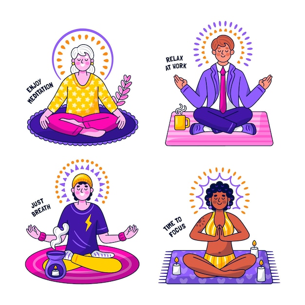 Coleção de adesivos de meditação kawaii