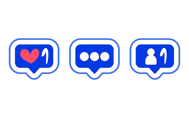 Coleção de adesivos de mídia social do blog ícone de doodle de vetor design gráfico notificação de interface como mensagem de seguidor