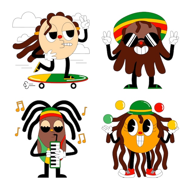 Coleção de adesivos de pessoas rasta ácidas