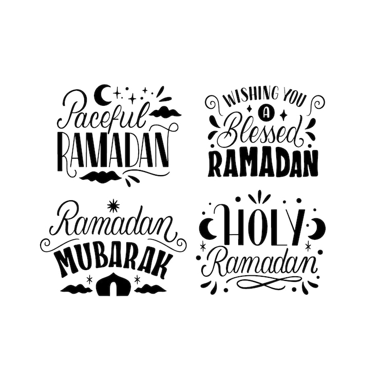 Vetor grátis coleção de adesivos de ramadã com letras monocromáticas