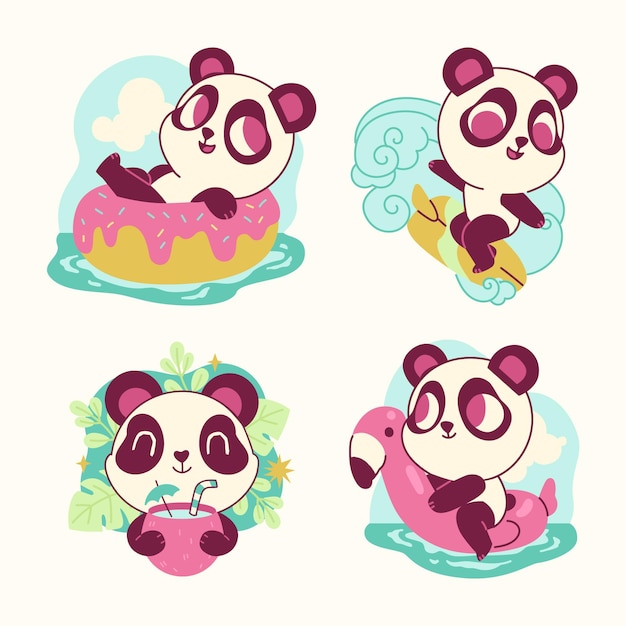 Coleção de adesivos de urso panda engraçado