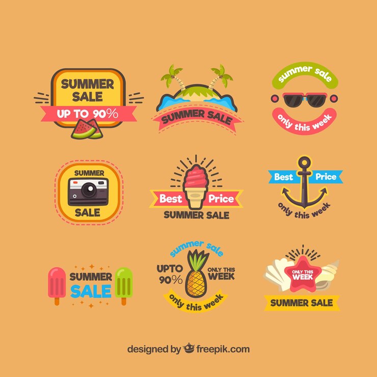 Vetor grátis coleção de adesivos de venda de verão