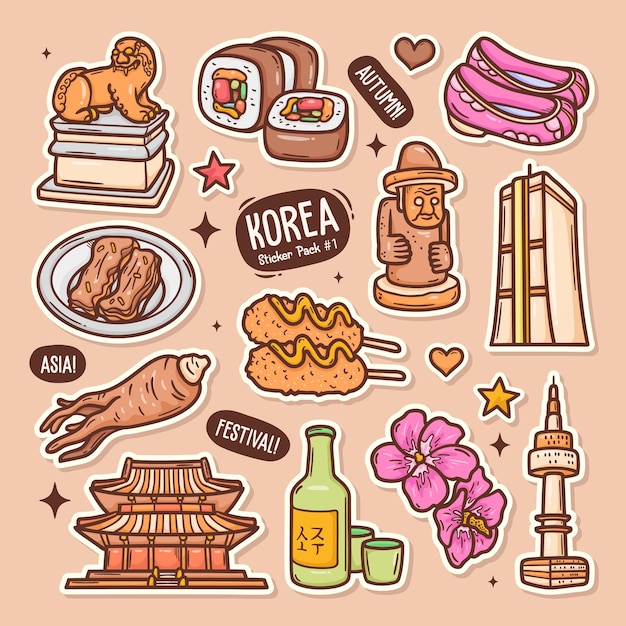 Vetor grátis coleção de adesivos de vetor de doodle fofo da coreia