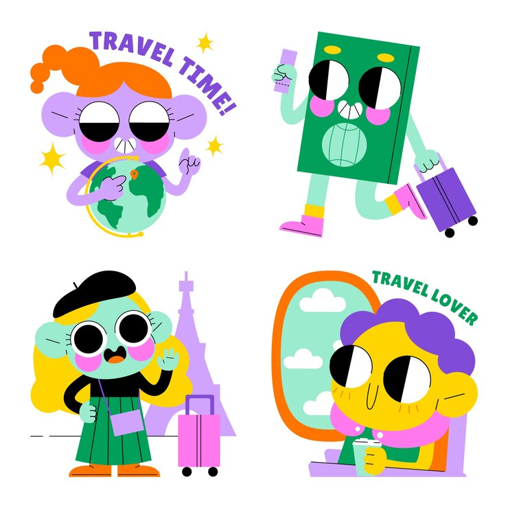 Vetor grátis coleção de adesivos de viagem vidrados