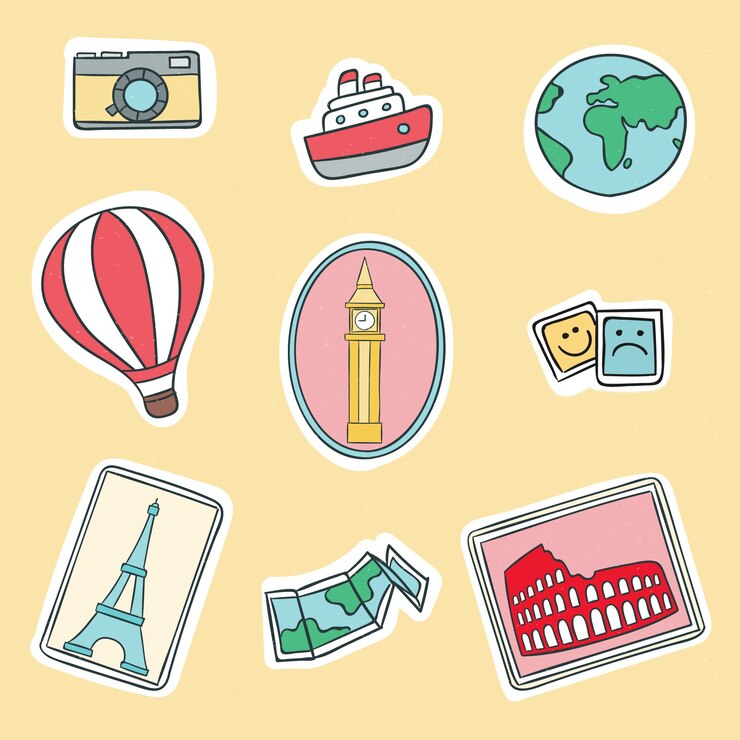 Vetor grátis coleção de adesivos de viagem