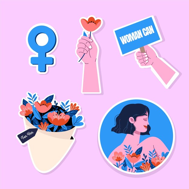 Coleção de adesivos desenhados à mão para o Dia da Mulher