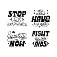 Vetor grátis coleção de adesivos do dia mundial da aids com letras