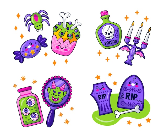 Coleção de adesivos Kawaii do Dia das Bruxas