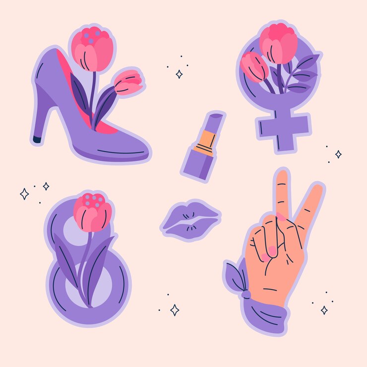 Vetor grátis coleção de adesivos planos para a celebração do dia internacional da mulher.