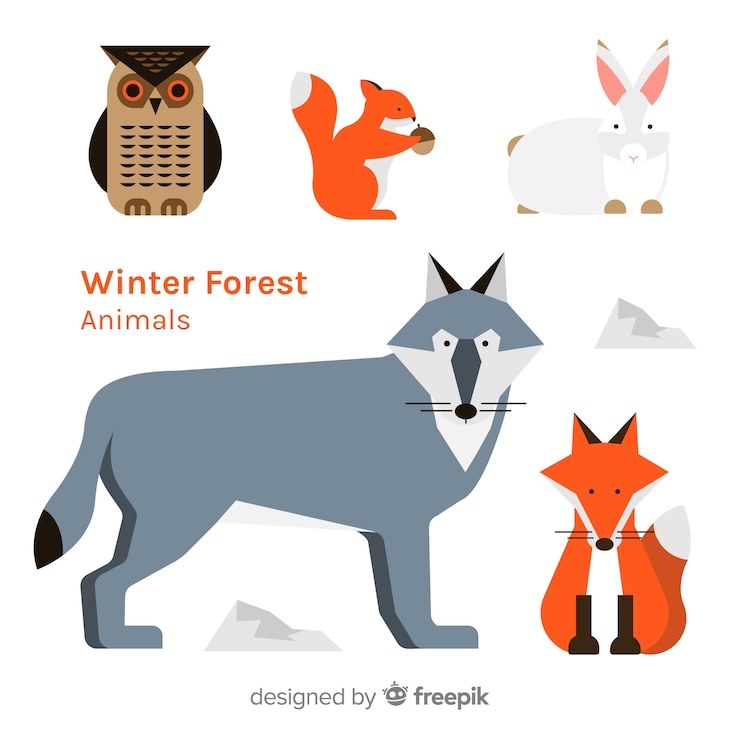 Vetor grátis coleção de animais da floresta de inverno