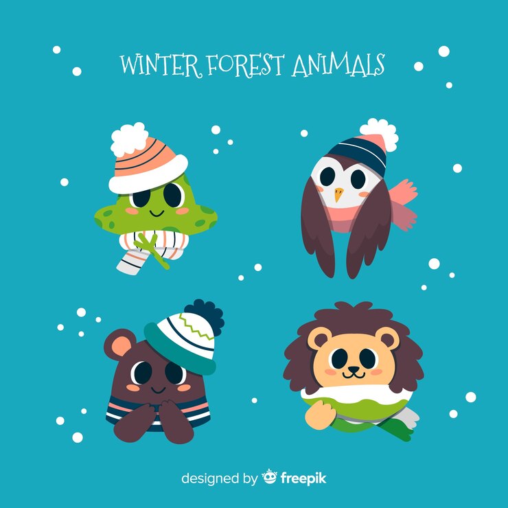 Vetor grátis coleção de animais da floresta de inverno