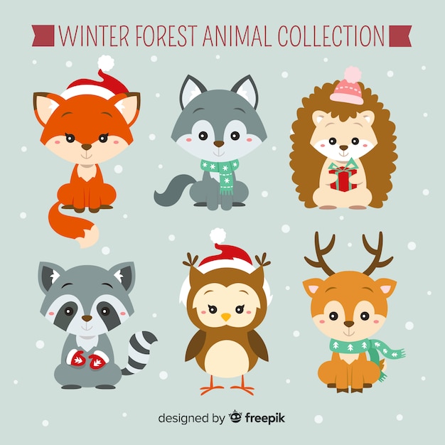 Coleção de animais da floresta de inverno