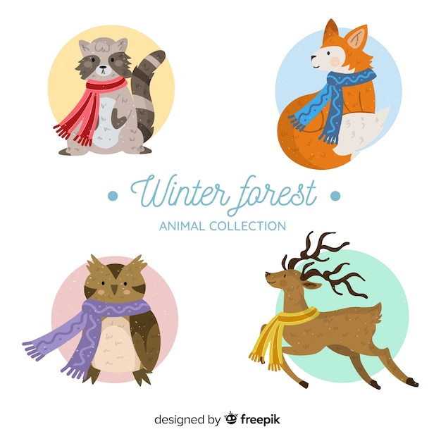 Coleção de animais da floresta de inverno