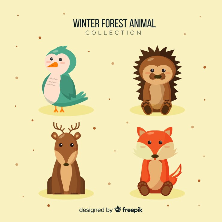 Vetor grátis coleção de animais da floresta de inverno