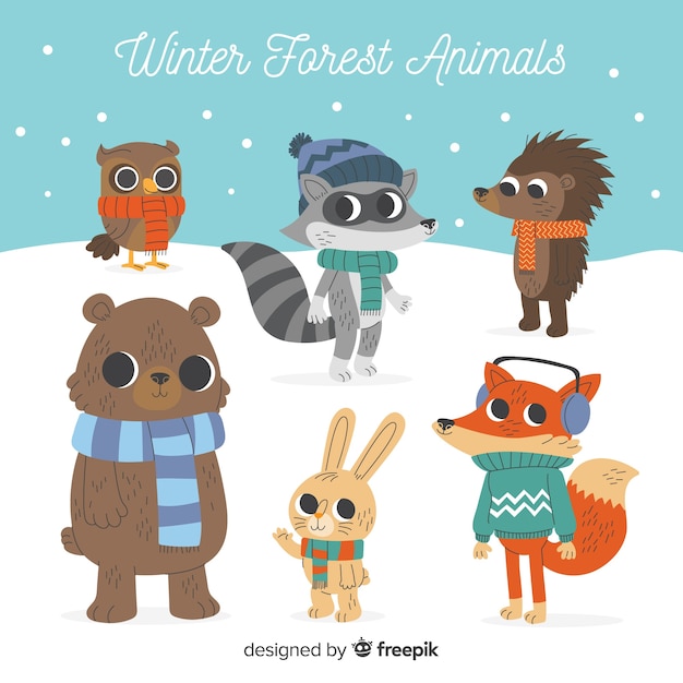 Vetor grátis coleção de animais da floresta de inverno