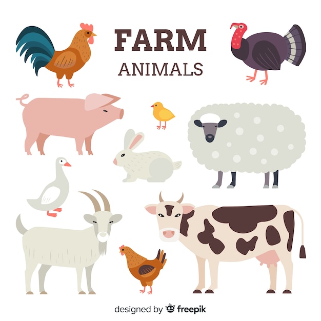 Vetor grátis coleção de animais de fazenda design plano