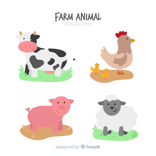 Coleção de animais de fazenda plana