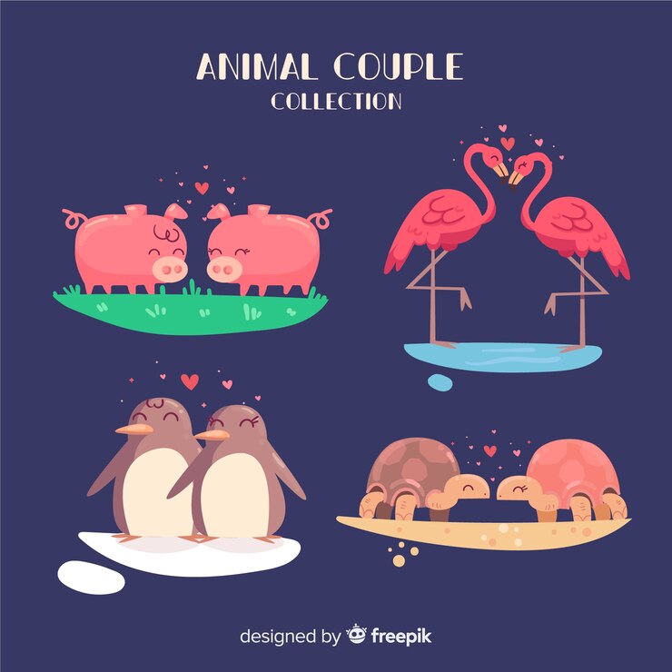 Vetor grátis coleção de animais dos namorados casal