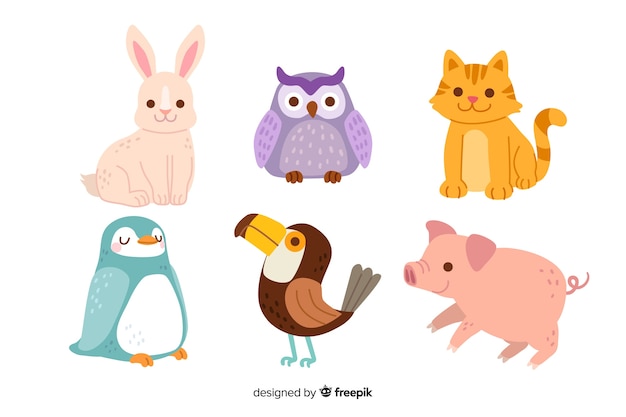 Coleção de animais em tamanho grande dos desenhos animados