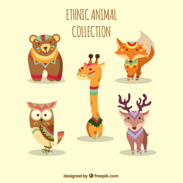 Vetor grátis coleção de animais étnicos com ornamentos