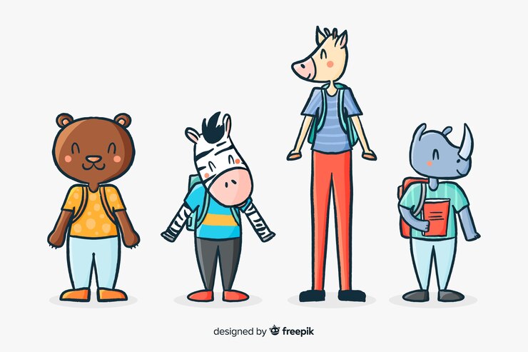Vetor grátis coleção de animais ilustrados na escola