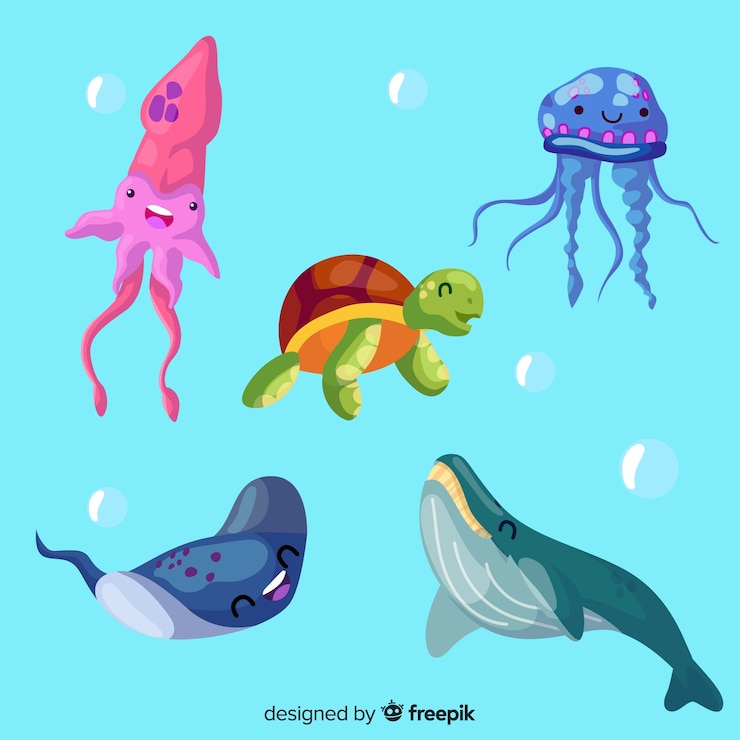 Vetor grátis coleção de animais marinhos desenhados à mão